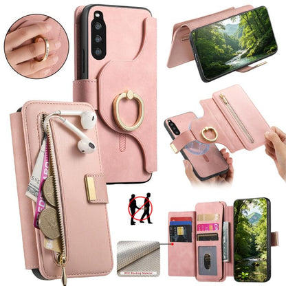 Ring Zipper Wallet RFID Blocking MagSafe Leather Phone Case, For Sony Xperia 1 VIII, For Sony Xperia 10 VI, For Sony Xperia 5 V, For Sony Xperia 10 V