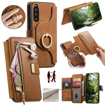 Ring Zipper Wallet RFID Blocking MagSafe Leather Phone Case, For Sony Xperia 1 VIII, For Sony Xperia 10 VI, For Sony Xperia 5 V, For Sony Xperia 10 V