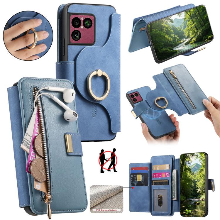 Ring Zipper Wallet RFID Blocking MagSafe Leather Phone Case, For Sony Xperia 1 VIII, For Sony Xperia 10 VI, For Sony Xperia 5 V, For Sony Xperia 10 V