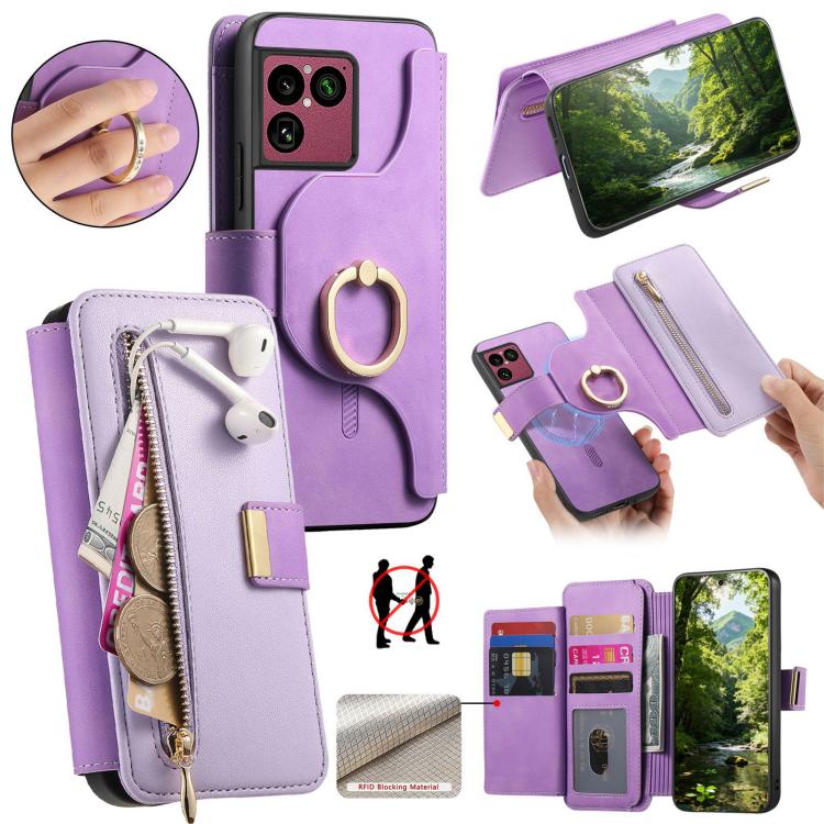 Ring Zipper Wallet RFID Blocking MagSafe Leather Phone Case, For Sony Xperia 1 VIII, For Sony Xperia 10 VI, For Sony Xperia 5 V, For Sony Xperia 10 V