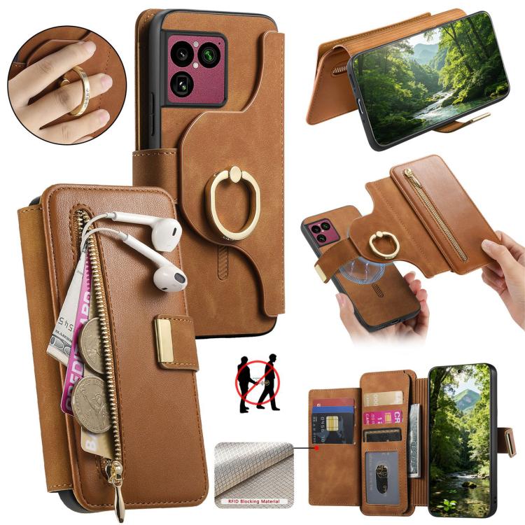 Ring Zipper Wallet RFID Blocking MagSafe Leather Phone Case, For Sony Xperia 1 VIII, For Sony Xperia 10 VI, For Sony Xperia 5 V, For Sony Xperia 10 V