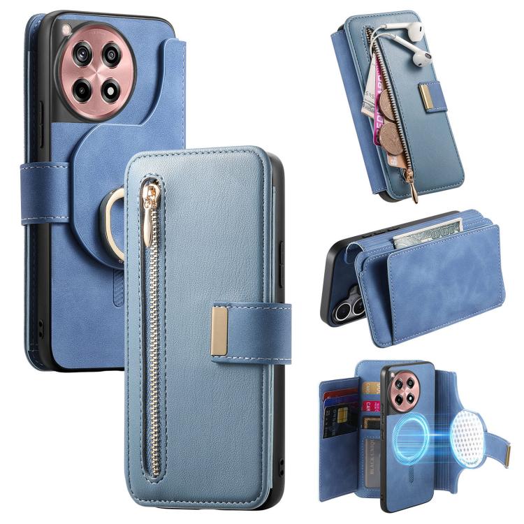 Ring Zipper Wallet RFID Blocking MagSafe Leather Phone Case, For OnePlus 15T, For OnePlus Ace 5 / 5 Pro, For OnePlus 13, For OnePlus 12R  5G / Ace 3