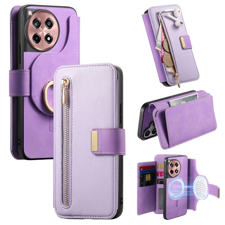 Ring Zipper Wallet RFID Blocking MagSafe Leather Phone Case, For OnePlus 15T, For OnePlus Ace 5 / 5 Pro, For OnePlus 13, For OnePlus 12R  5G / Ace 3