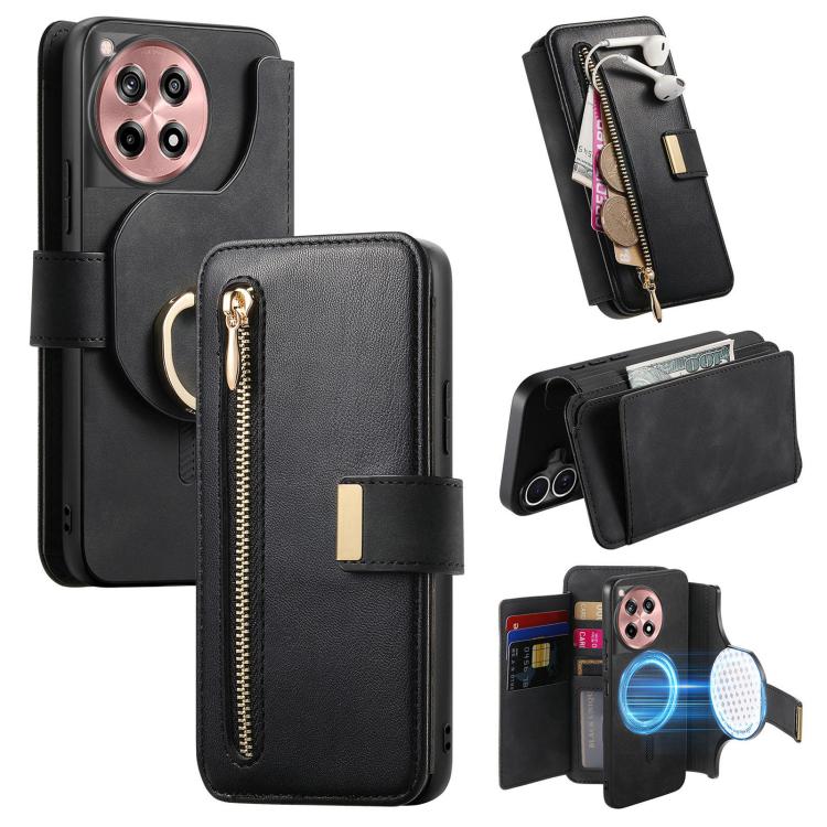 Ring Zipper Wallet RFID Blocking MagSafe Leather Phone Case, For OnePlus 15T, For OnePlus Ace 5 / 5 Pro, For OnePlus 13, For OnePlus 12R  5G / Ace 3
