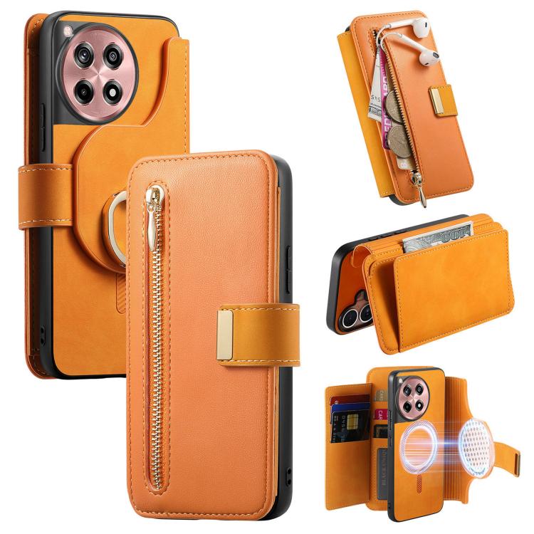 Ring Zipper Wallet RFID Blocking MagSafe Leather Phone Case, For OnePlus 15T, For OnePlus Ace 5 / 5 Pro, For OnePlus 13, For OnePlus 12R  5G / Ace 3