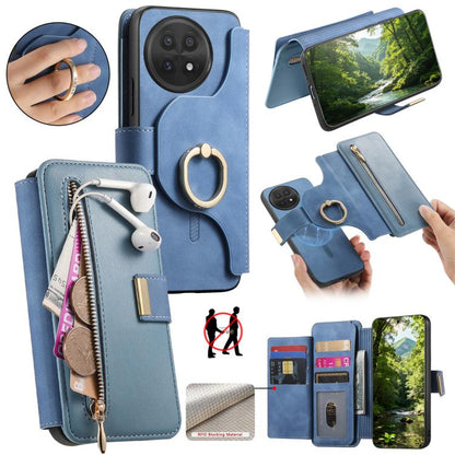 Ring Zipper Wallet RFID Blocking MagSafe Leather Phone Case, For OnePlus 15T, For OnePlus Ace 5 / 5 Pro, For OnePlus 13, For OnePlus 12R  5G / Ace 3