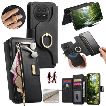 Ring Zipper Wallet RFID Blocking MagSafe Leather Phone Case, For OnePlus 15T, For OnePlus Ace 5 / 5 Pro, For OnePlus 13, For OnePlus 12R  5G / Ace 3