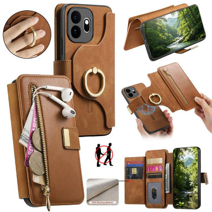 Ring Zipper Wallet RFID Blocking MagSafe Leather Phone Case, For OnePlus 15T, For OnePlus Ace 5 / 5 Pro, For OnePlus 13, For OnePlus 12R  5G / Ace 3