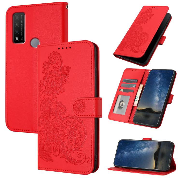 Datura Flower Embossed Flip Leather Phone Case, For TCL 40 R 5G, For TCL 30 XL, For TCL 305 / 306 / 30E / 30 SE, For TCL Stylus 5G, For TCL 30T, For TCL 30 5G / 30+, For TCL 30 XE 5G, For TCL 20 R 5G