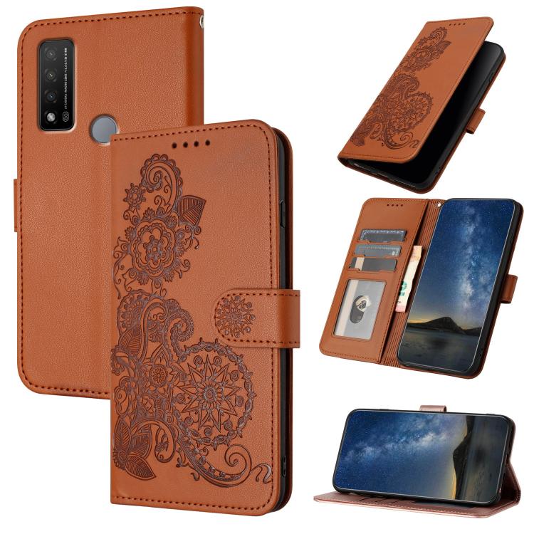 Datura Flower Embossed Flip Leather Phone Case, For TCL 40 R 5G, For TCL 30 XL, For TCL 305 / 306 / 30E / 30 SE, For TCL Stylus 5G, For TCL 30T, For TCL 30 5G / 30+, For TCL 30 XE 5G, For TCL 20 R 5G