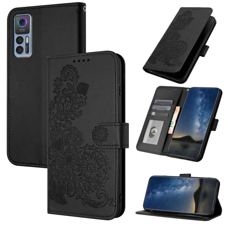 Datura Flower Embossed Flip Leather Phone Case, For TCL 40 R 5G, For TCL 30 XL, For TCL 305 / 306 / 30E / 30 SE, For TCL Stylus 5G, For TCL 30T, For TCL 30 5G / 30+, For TCL 30 XE 5G, For TCL 20 R 5G