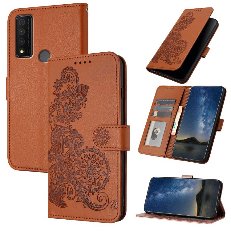 Datura Flower Embossed Flip Leather Phone Case, For TCL 40 R 5G, For TCL 30 XL, For TCL 305 / 306 / 30E / 30 SE, For TCL Stylus 5G, For TCL 30T, For TCL 30 5G / 30+, For TCL 30 XE 5G, For TCL 20 R 5G