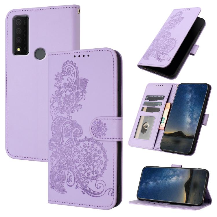 Datura Flower Embossed Flip Leather Phone Case, For TCL 40 R 5G, For TCL 30 XL, For TCL 305 / 306 / 30E / 30 SE, For TCL Stylus 5G, For TCL 30T, For TCL 30 5G / 30+, For TCL 30 XE 5G, For TCL 20 R 5G