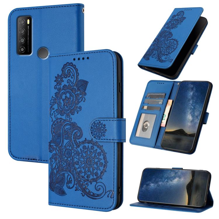 Datura Flower Embossed Flip Leather Phone Case, For TCL 40 R 5G, For TCL 30 XL, For TCL 305 / 306 / 30E / 30 SE, For TCL Stylus 5G, For TCL 30T, For TCL 30 5G / 30+, For TCL 30 XE 5G, For TCL 20 R 5G