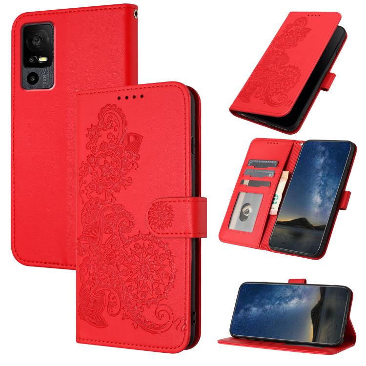 Datura Flower Embossed Flip Leather Phone Case, For TCL 40 R 5G, For TCL 30 XL, For TCL 305 / 306 / 30E / 30 SE, For TCL Stylus 5G, For TCL 30T, For TCL 30 5G / 30+, For TCL 30 XE 5G, For TCL 20 R 5G