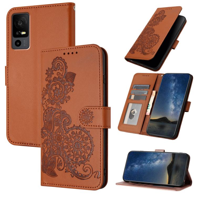 Datura Flower Embossed Flip Leather Phone Case, For TCL 40 R 5G, For TCL 30 XL, For TCL 305 / 306 / 30E / 30 SE, For TCL Stylus 5G, For TCL 30T, For TCL 30 5G / 30+, For TCL 30 XE 5G, For TCL 20 R 5G