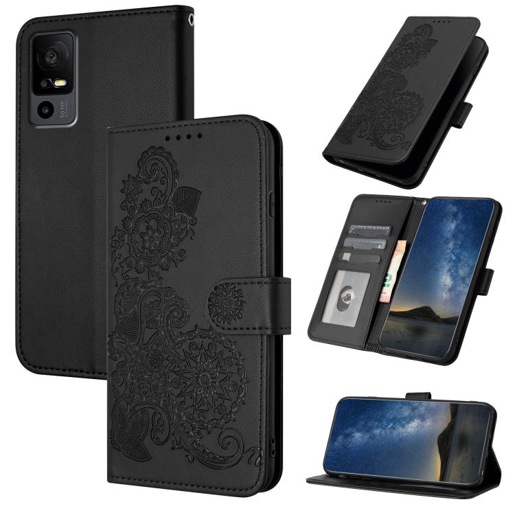 Datura Flower Embossed Flip Leather Phone Case, For TCL 40 R 5G, For TCL 30 XL, For TCL 305 / 306 / 30E / 30 SE, For TCL Stylus 5G, For TCL 30T, For TCL 30 5G / 30+, For TCL 30 XE 5G, For TCL 20 R 5G