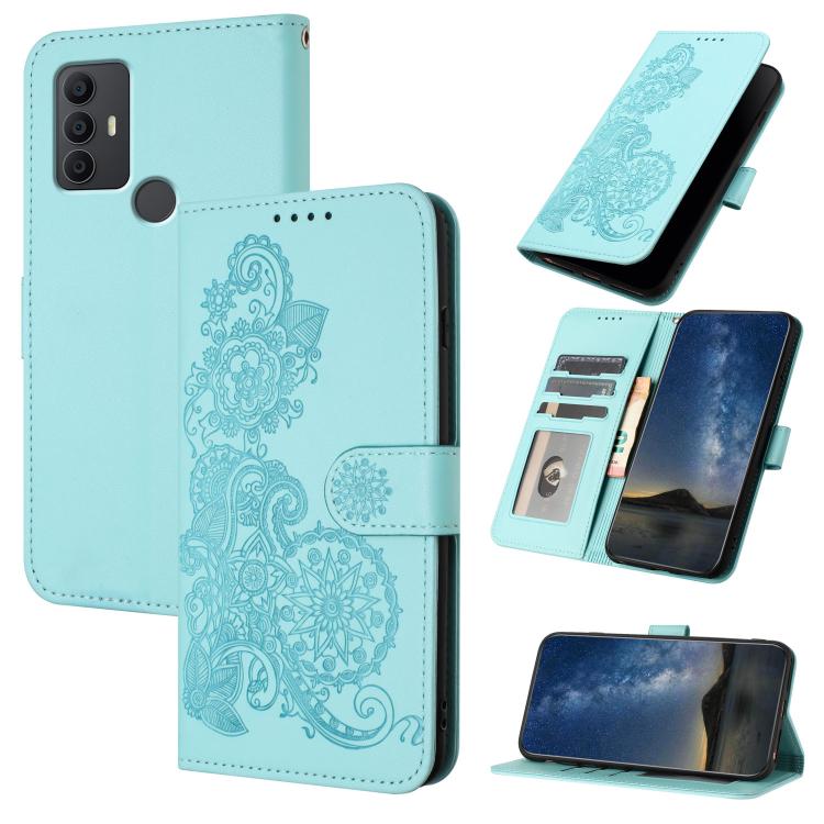 Datura Flower Embossed Flip Leather Phone Case, For TCL 40 R 5G, For TCL 30 XL, For TCL 305 / 306 / 30E / 30 SE, For TCL Stylus 5G, For TCL 30T, For TCL 30 5G / 30+, For TCL 30 XE 5G, For TCL 20 R 5G