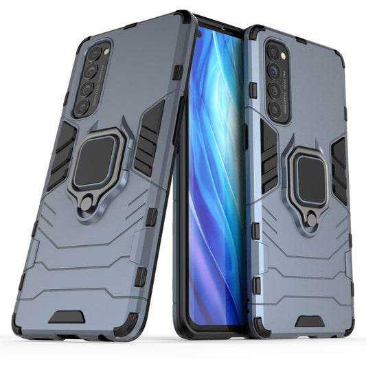 Shockproof rugged phone case with magnetic ring holder, navy/gray TPU frame
