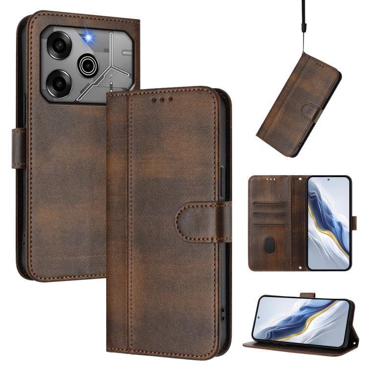 Line Splicing Buckle Retro Leather Phone Case, For Tecno Pova 6 Neo 5G / Spark 30 5G, For Tecno Spark 30 4G, For Tecno Spark Go 5G 2025 / Infinix Hot 60i, For Tecno Spark 30C 4G, For Tecno Spark 20 Pro 5G, For Tecno Pop 6C                              ...