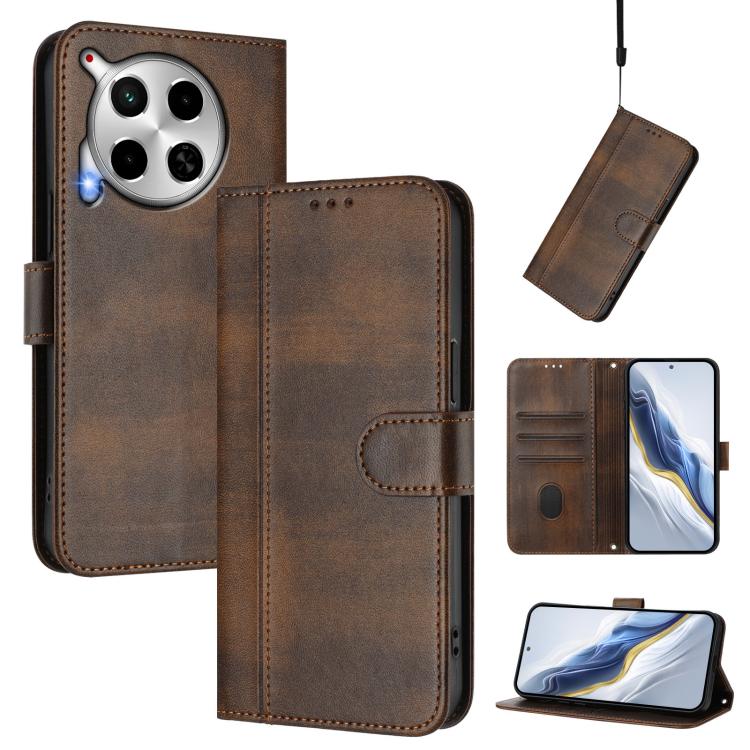 Line Splicing Buckle Retro Leather Phone Case, For Tecno Camon 30 5G, For Tecno Camon 30 4G, For Tecno Spark 20 Pro+ 4G, For Tecno Pova 5 Pro 5G, For Tecno Pova Neo 3, For Tecno Pova 5, For Tecno Camon 20 Premier 5G, For Tecno Camon 20 Pro 5G          ...