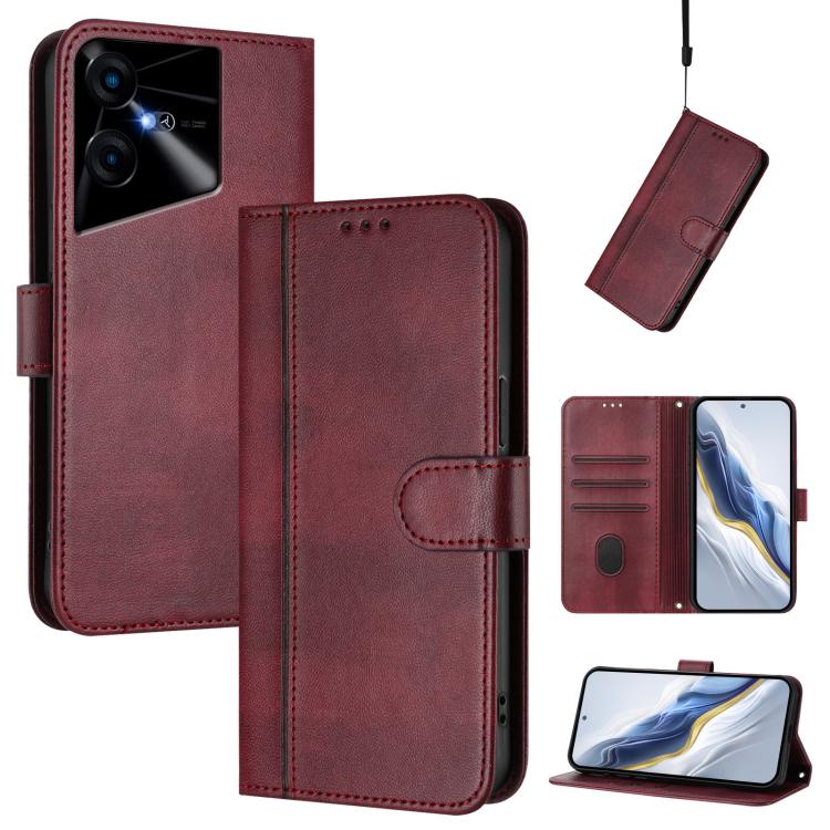 Line Splicing Buckle Retro Leather Phone Case, For Tecno Camon 30 5G, For Tecno Camon 30 4G, For Tecno Spark 20 Pro+ 4G, For Tecno Pova 5 Pro 5G, For Tecno Pova Neo 3, For Tecno Pova 5, For Tecno Camon 20 Premier 5G, For Tecno Camon 20 Pro 5G          ...