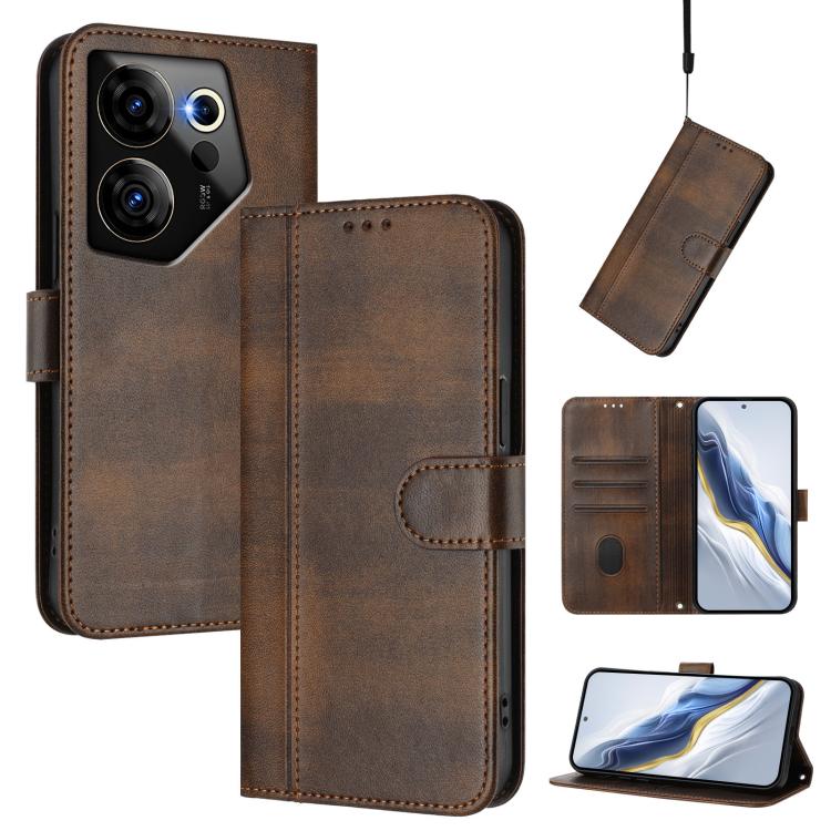 Line Splicing Buckle Retro Leather Phone Case, For Tecno Camon 30 5G, For Tecno Camon 30 4G, For Tecno Spark 20 Pro+ 4G, For Tecno Pova 5 Pro 5G, For Tecno Pova Neo 3, For Tecno Pova 5, For Tecno Camon 20 Premier 5G, For Tecno Camon 20 Pro 5G          ...