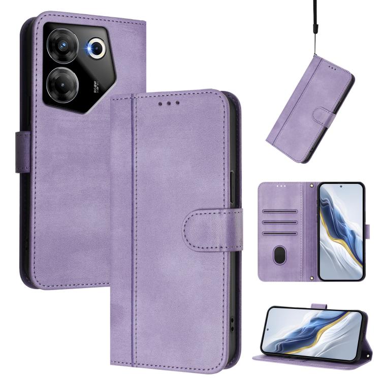Line Splicing Buckle Retro Leather Phone Case, For Tecno Camon 30 5G, For Tecno Camon 30 4G, For Tecno Spark 20 Pro+ 4G, For Tecno Pova 5 Pro 5G, For Tecno Pova Neo 3, For Tecno Pova 5, For Tecno Camon 20 Premier 5G, For Tecno Camon 20 Pro 5G          ...