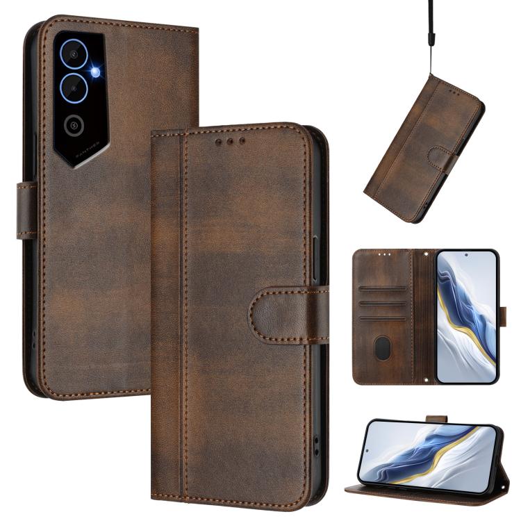 Line Splicing Buckle Retro Leather Phone Case, For Tecno Spark 10 Pro 4G, For Tecno Camon 19 / 19 Pro 5G, For Tecno Pova 4 Pro, For Tecno Pova 4, For Tecno Pova Neo 2, For Tecno Spark Go 2022 / 8C / 9, For Tecno Spark 9 Pro / 9T, For Tecno Pova 3      ...