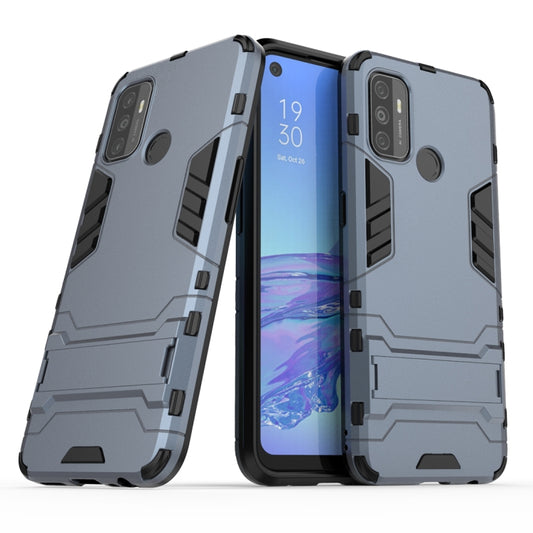 Shockproof phone case with invisible holder, navy blue, rugged TPU/PC armor design.
