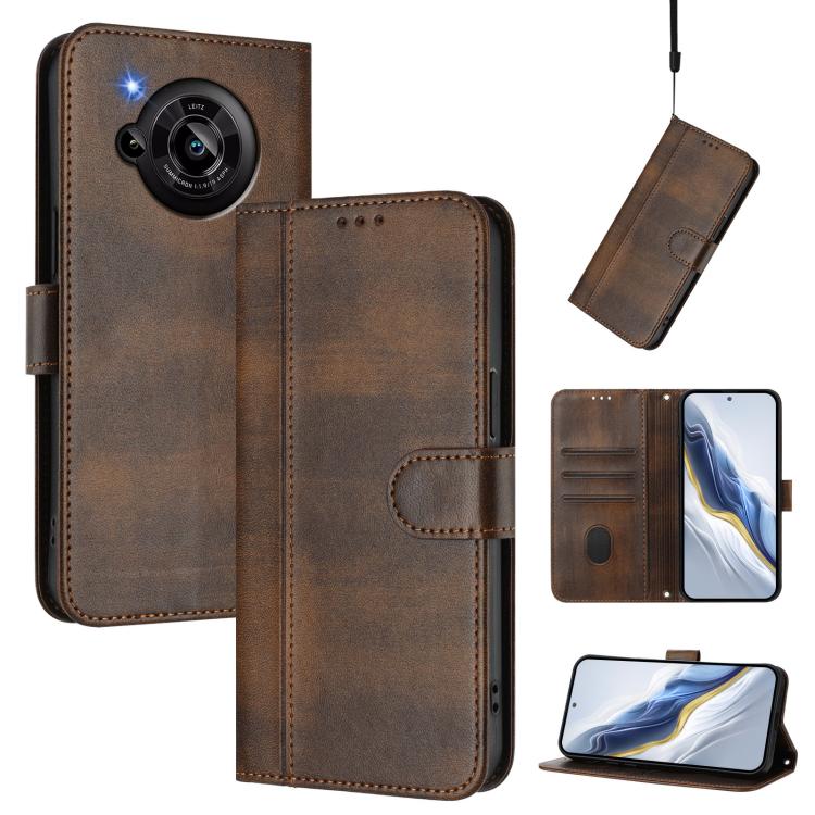 Line Splicing Buckle Retro Leather Phone Case, For Sharp Aquos R7, For Sharp Aquos Air / Aquos Zero6, For Sharp Aquos R6 SH-51B, For Sharp Simple Sumaho 5 / A001SH