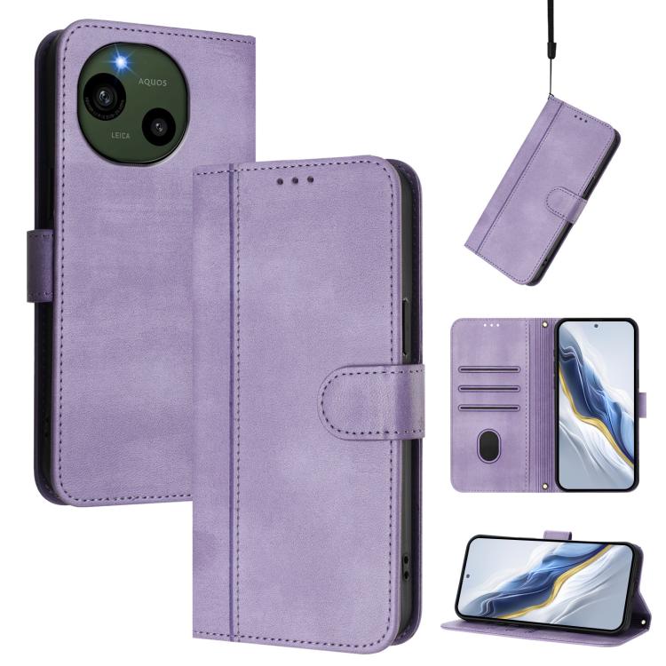 Line Splicing Buckle Retro Leather Phone Case, For Sharp Aquos wish6, For Sharp Aquos R11, For Sharp Aquos Sense10, For Sharp Basio Active3, For Sharp Aquos Sense9 Plus, For Sharp Aquos Sense9, For Sharp Aquos R9 Pro, For Sharp Aquos wish4             ...