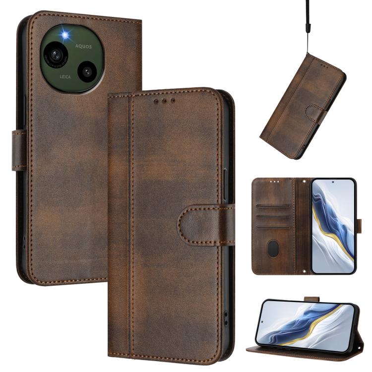 Line Splicing Buckle Retro Leather Phone Case, For Sharp Aquos wish6, For Sharp Aquos R11, For Sharp Aquos Sense10, For Sharp Basio Active3, For Sharp Aquos Sense9 Plus, For Sharp Aquos Sense9, For Sharp Aquos R9 Pro, For Sharp Aquos wish4             ...