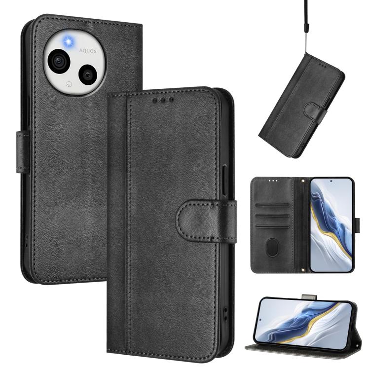 Line Splicing Buckle Retro Leather Phone Case, For Sharp Aquos wish6, For Sharp Aquos R11, For Sharp Aquos Sense10, For Sharp Basio Active3, For Sharp Aquos Sense9 Plus, For Sharp Aquos Sense9, For Sharp Aquos R9 Pro, For Sharp Aquos wish4             ...