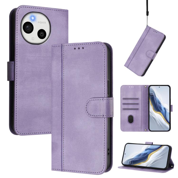 Line Splicing Buckle Retro Leather Phone Case, For Sharp Aquos wish6, For Sharp Aquos R11, For Sharp Aquos Sense10, For Sharp Basio Active3, For Sharp Aquos Sense9 Plus, For Sharp Aquos Sense9, For Sharp Aquos R9 Pro, For Sharp Aquos wish4             ...
