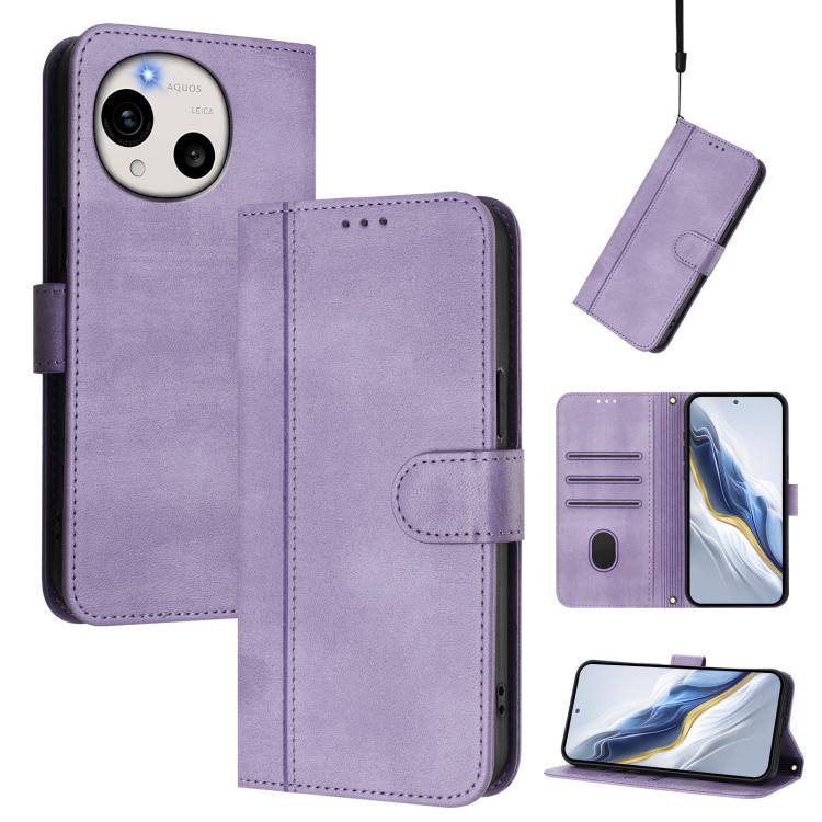 Line Splicing Buckle Retro Leather Phone Case, For Sharp Aquos wish6, For Sharp Aquos R11, For Sharp Aquos Sense10, For Sharp Basio Active3, For Sharp Aquos Sense9 Plus, For Sharp Aquos Sense9, For Sharp Aquos R9 Pro, For Sharp Aquos wish4             ...