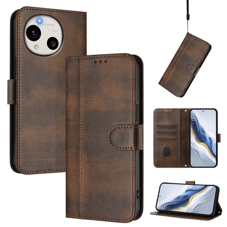 Line Splicing Buckle Retro Leather Phone Case, For Sharp Aquos wish6, For Sharp Aquos R11, For Sharp Aquos Sense10, For Sharp Basio Active3, For Sharp Aquos Sense9 Plus, For Sharp Aquos Sense9, For Sharp Aquos R9 Pro, For Sharp Aquos wish4             ...