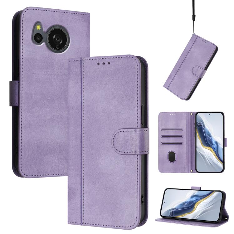 Line Splicing Buckle Retro Leather Phone Case, For Sharp Aquos wish6, For Sharp Aquos R11, For Sharp Aquos Sense10, For Sharp Basio Active3, For Sharp Aquos Sense9 Plus, For Sharp Aquos Sense9, For Sharp Aquos R9 Pro, For Sharp Aquos wish4             ...