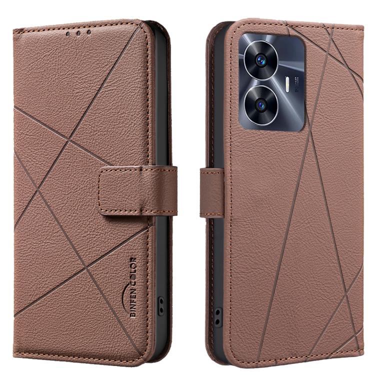 Geometric Pattern RFID Leather Phone Case, For Realme C55