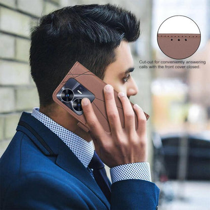 Geometric Pattern RFID Leather Phone Case, For Realme C55