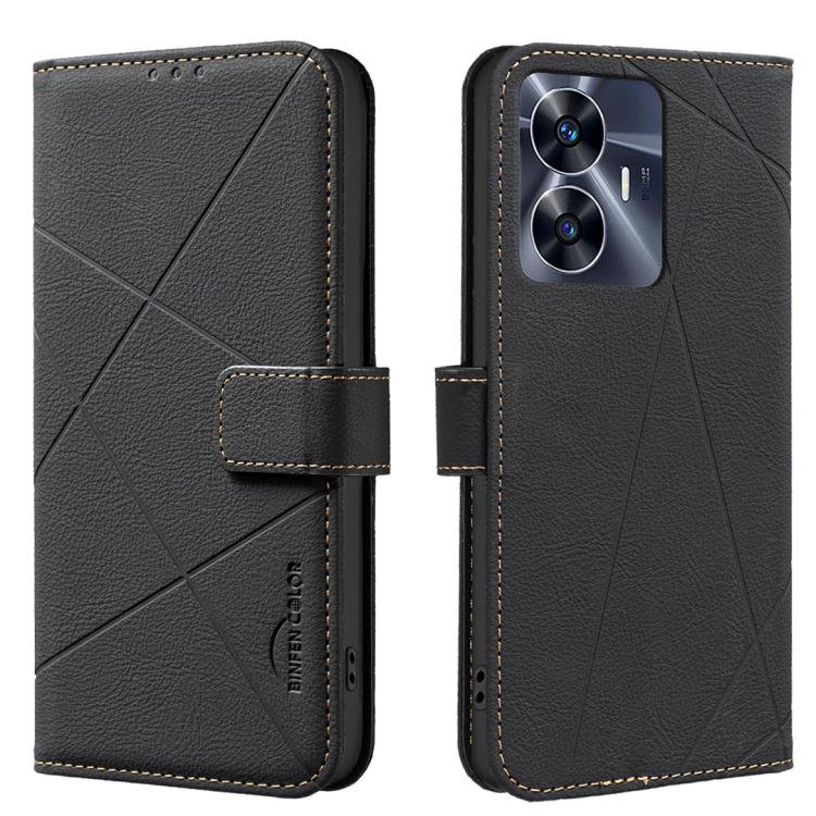Geometric Pattern RFID Leather Phone Case, For Realme C55