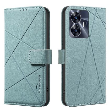 Geometric Pattern RFID Leather Phone Case, For Realme C55