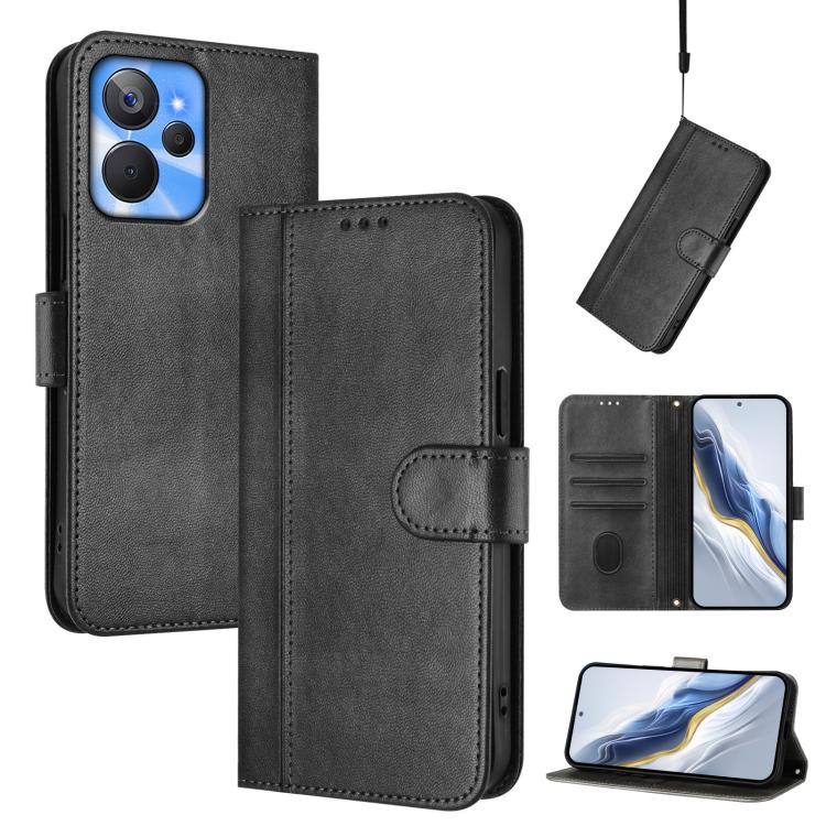 Line Splicing Buckle Retro Leather Phone Case, For Realme C67 4G / 12 Lite 4G Global, For Realme 12 Pro 5G / 12 Pro+ 5G Global, For Realme C53 4G Global / C51 4G, For Realme 11 5G Global / C67 5G India, For Realme 11 4G Global, For Realme GT5 240W / GT...