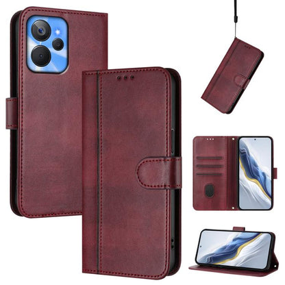 Line Splicing Buckle Retro Leather Phone Case, For Realme C67 4G / 12 Lite 4G Global, For Realme 12 Pro 5G / 12 Pro+ 5G Global, For Realme C53 4G Global / C51 4G, For Realme 11 5G Global / C67 5G India, For Realme 11 4G Global, For Realme GT5 240W / GT...