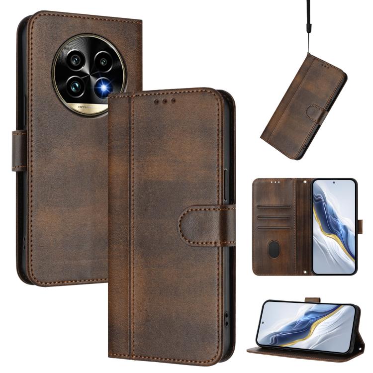 Line Splicing Buckle Retro Leather Phone Case, For Realme 14 Pro+ 5G, For Realme C75 4G / 14x 5G Global, For Realme GT 7 Pro / GT7 Pro Racing, For Realme C63 5G Global, For Realme 12 5G / 12x 5G / C65 5G Global, For Realme 13 4G / 12 4G / P1 5G Global ...