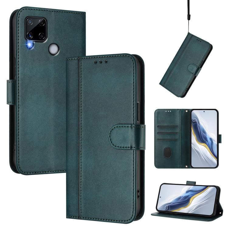 Line Splicing Buckle Retro Leather Phone Case, For Realme C25 / C15 / C12 / C25s, For Realme GT 5G / GT Neo 5G