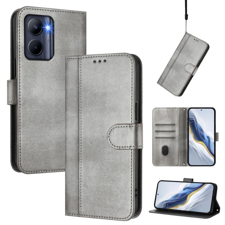 Line Splicing Buckle Retro Leather Phone Case, For Realme C67 4G / 12 Lite 4G Global, For Realme 12 Pro 5G / 12 Pro+ 5G Global, For Realme C53 4G Global / C51 4G, For Realme 11 5G Global / C67 5G India, For Realme 11 4G Global, For Realme GT5 240W / GT...