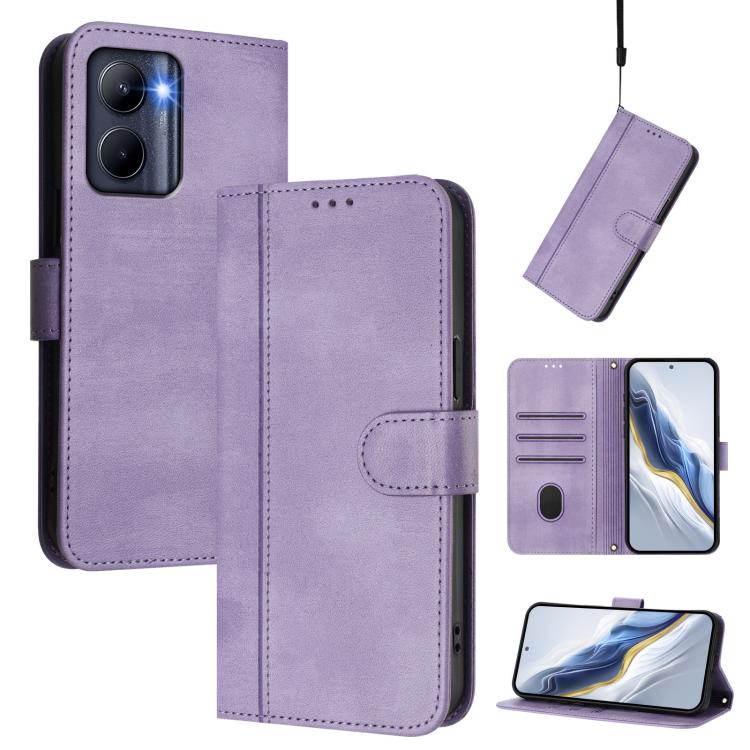 Line Splicing Buckle Retro Leather Phone Case, For Realme C67 4G / 12 Lite 4G Global, For Realme 12 Pro 5G / 12 Pro+ 5G Global, For Realme C53 4G Global / C51 4G, For Realme 11 5G Global / C67 5G India, For Realme 11 4G Global, For Realme GT5 240W / GT...