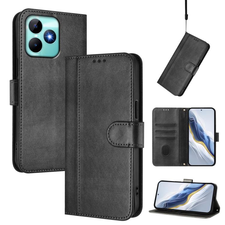 Line Splicing Buckle Retro Leather Phone Case, For Realme C67 4G / 12 Lite 4G Global, For Realme 12 Pro 5G / 12 Pro+ 5G Global, For Realme C53 4G Global / C51 4G, For Realme 11 5G Global / C67 5G India, For Realme 11 4G Global, For Realme GT5 240W / GT...