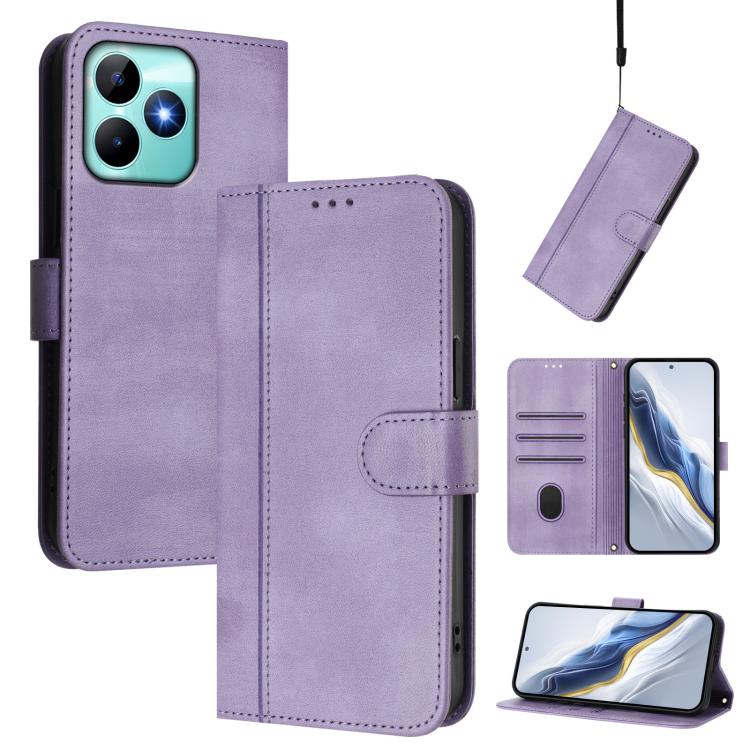 Line Splicing Buckle Retro Leather Phone Case, For Realme C67 4G / 12 Lite 4G Global, For Realme 12 Pro 5G / 12 Pro+ 5G Global, For Realme C53 4G Global / C51 4G, For Realme 11 5G Global / C67 5G India, For Realme 11 4G Global, For Realme GT5 240W / GT...